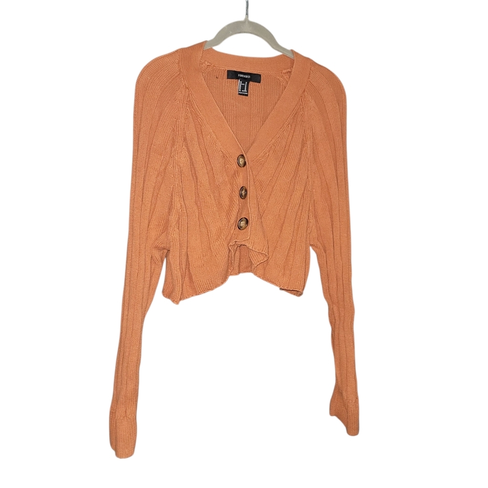 Forever 21 Orange Button-Up Cropped Cardigan